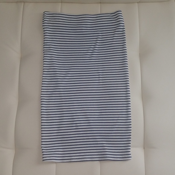 Navy white striped stretch midi skirt - Picture 5 of 7